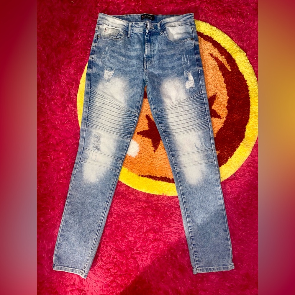 South Pole men’s light blue ribbed distressed jeans